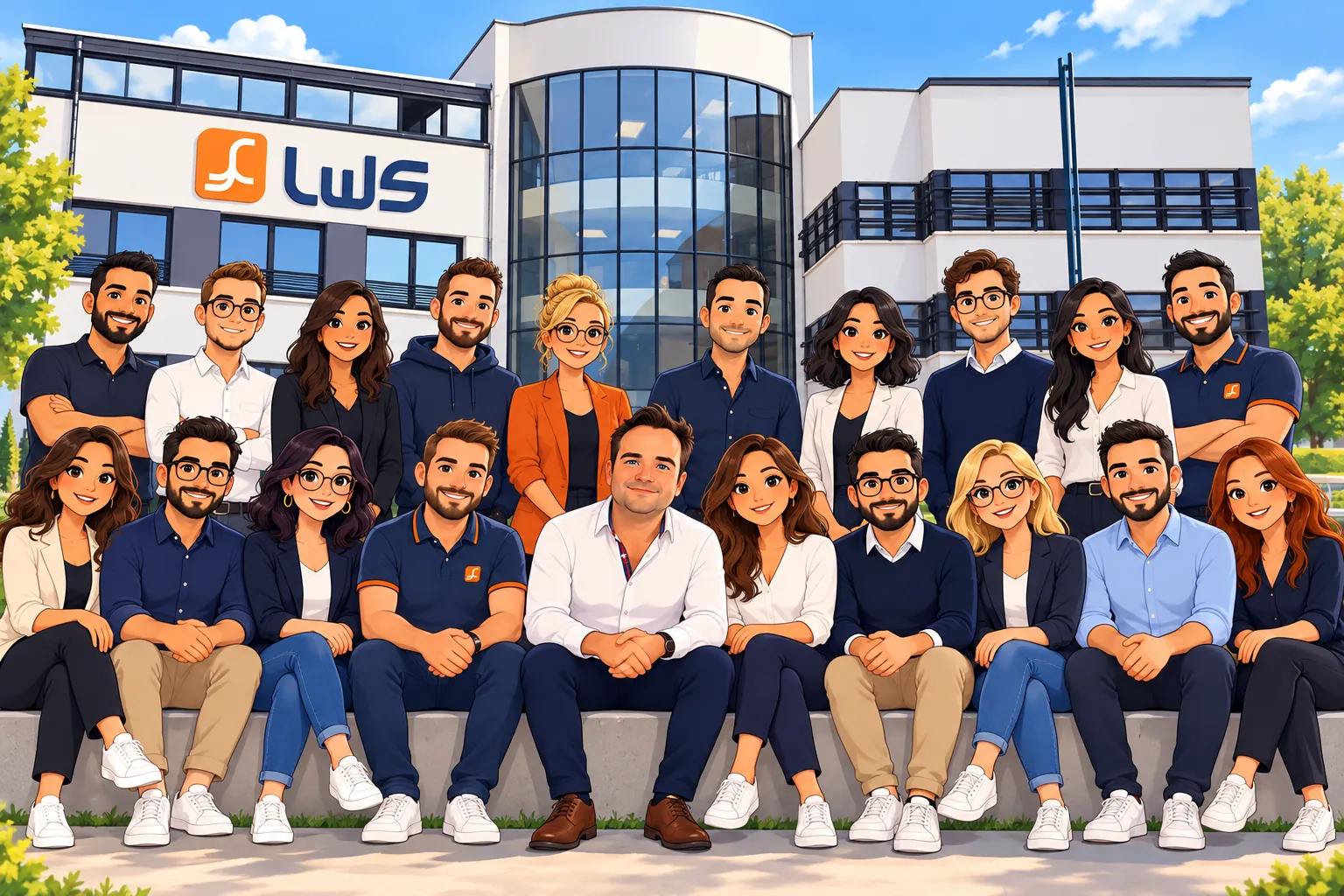 The LWS team in front of the Golbey headquarters
